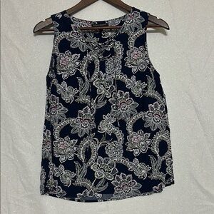 Banana Republic Navy, White, Red, Green Tie Front Blouse. Size Medium